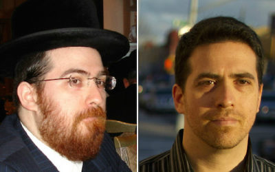 Avant et après : Shulem Deen, Hassid Skverer à gauche, Juif laïc à droite (Crédit : Autorisation de Shulem Deen ; à droite, Pearl Gabel/via JTA)