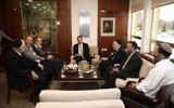 Yuli Edelstein, le président de la Knesset, rencontre un groupe de rabbins orthodoxes dans son bureau suite à l'incendie de l'église Tabgha, le 25 juin 2015 (Crédit : page Facebook de Yuli Edelstein)