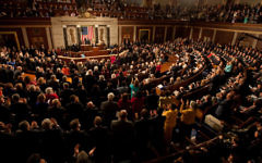 Le président Barack Obama lors d'une session conjointe du Congrès des États-Unis à la Chambre des représentants au Capitole, le 24 février 2009. (Crédit : Joyce N. Boghosian/ The White House Blog/Domaine public)