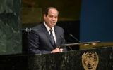 Abdel Fattah Al Sisi, président de la République arabe d'Egypte, s'exprime au Sommet du développement durable des Nations Unies à l'Assemblée générale des Nations Unies à New York le 25 septembre 2015. (Crédit : AFP PHOTO / DOMINICK REUTER)