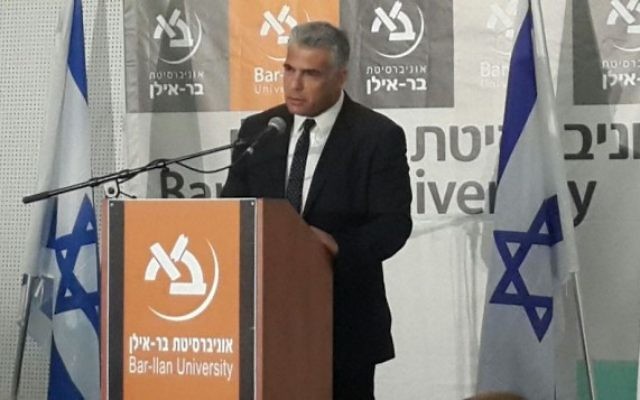 Le président  du parti Yesh Atid, Yair Lapid, à l'université Bar Ilan , le 20 septembre 2015