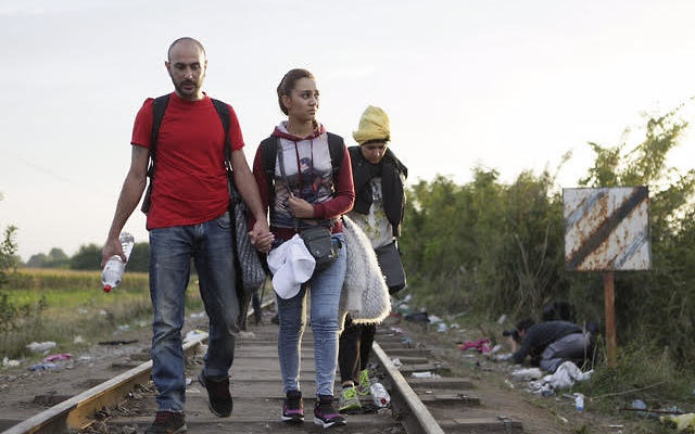 Les réfugiés syriens en chemin vers la frontière hongroise accompagné d''israAID (Crédit : Autorisation IsraAId) Les réfugiés syriens en chemin vers la frontière hongroise accompagné d''israAID (Crédit : Autorisation IsraAId)