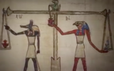 Capture d’écran d'illustrations de personnages égyptiens racontés dans l'exposition au British Museum (Crédit : YouTube)