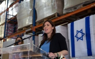 La vice-ministre des Affaires étrangères Tzipi Hotovely donne une conférence de presse dans une usine située dans la zone industrielle de Barkan, près d'Ariel en Cisjordanie, le 3 novembre 2015. (Crédit : AFP/Menahem Kahana)