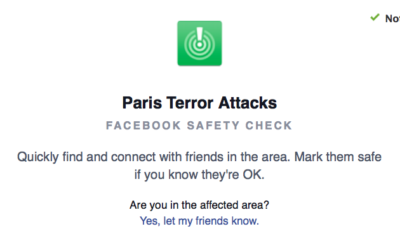 Capture d'écran de la fonction de Facebook Safety check