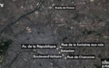 Capture d’écran de la carte de Paris et des attaques simultanées du 13 novembre 2015 (Crédit : BFMTV)