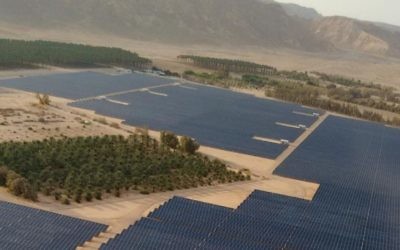 Vue aérienne du champ solaire de 40 mégawatts récemment construit au kibboutz Ketura, qui fournit le tiers de l'électricité pour la ville d'Eilat pendant les heures du jour (Photo: Autorisation / Gigawatt Global)