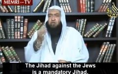 Un religieux basé à Amman, Abdullah el-Alawneh, émet une nouvelle décision sur le djihad musulman contre les Juifs, le 3 novembre 2015 (Crédit : Capture d'écran MEMRI)