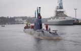 L'INS Rahav, un sous-marin de la classe Dolphin du constructeur naval allemand ThyssenKrupp, part du port allemand de Kiel en direction de Haïfa, le 17 décembre 2015. (Unité du porte-parole de l'IDF)
