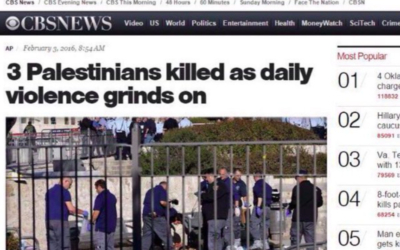Titre de l'article "biaisé" de CBSnews suite à l'attaque fatale dans la Vieille Ville de Jérusalem le 3 février 2016 (Crédit : capture d’écran @NTarnopolsky)