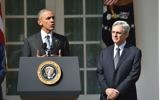 Barack Obama nomme Merrick Garland, un progressiste modéré à la Cour suprême, le 16 mars 2016 (Crédit : AFP / Nicholas Kamm)