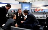 Le président américain Barack Obama et le Premier ministre turc, aujourd'hui président, Recep Tayyip Erdogan à la suite de la session de l'après-midis du sommet du G20 à Pittsburgh, le 25 septembre 2009.(Crédit : Pete Souza [domaine public], via Wikimedia Commons)