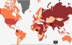 Une carte du monde en fonction du degré auquel ils sont frappés par le terrorisme. Israël a été classé 24e dans l'indice. (Crédit : capture d'écran humanity.org)