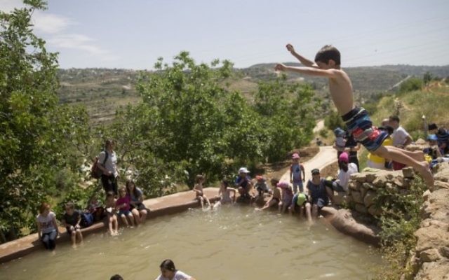 Les Israéliens nagent dans une source naturelle près de Jérusalem pendant Pessah, le 24 avril 2016. (Crédit : Yonatan Sindel/Flash90) Les Israéliens nagent dans une source naturelle près de Jérusalem pendant Pessah, le 24 avril 2016. (Crédit : Yonatan Sindel/Flash90)