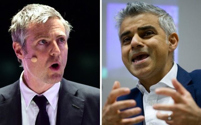 Montage photo créé le 30 avril 2016 montrant le candidat à la mairie de Londres du parti Conservateur britannique, Zac Goldsmith (à gauche), prenant la parole le 28 avril 2016 et son adversaire de l'opposition, du parti Travailliste britannique, Sadiq Khan (à droite), donnant un discours le 28 janvier 2016. (Crédit photo : AFP / Justin Tallis et Leon Neal) Montage photo créé le 30 avril 2016 montrant le candidat à la mairie de Londres du parti Conservateur britannique, Zac Goldsmith (à gauche), prenant la parole le 28 avril 2016 et son adversaire de l'opposition, du parti Travailliste britannique, Sadiq Khan (à droite), donnant un discours le 28 janvier 2016. (Crédit photo : AFP / Justin Tallis et Leon Neal)