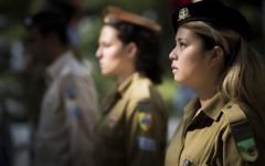 Soldats israéliens pendant une cérémonie du drapeau au cimetière militaire du mont Herzl à Jérusalem, le 8 avril 2016. (Crédit : Yonatan Sindel/Flash90)