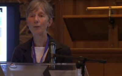 Catherine Hall pendant une conférence sur l'héritage du colonialisme à l'université Utrecht le 21 juin 2013. (Crédit : capture d'écran YouTube)