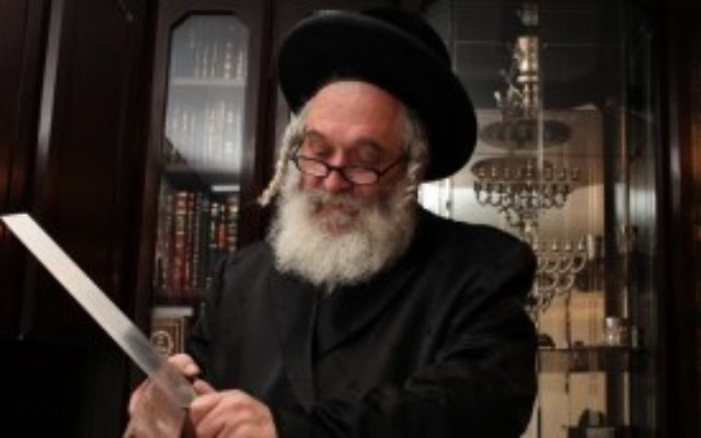 Un sacrificateur rituel juif affûte son matériel. (Kobi Gideon/Flash90)