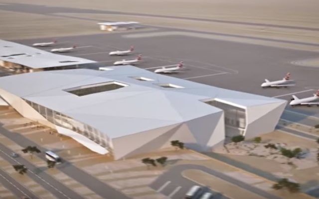 Une illustration en 3D du futur aéroport international Ramon, qui devrait ouvrir à Eilat en 2017. (Crédits : capture d'écran YouTube)