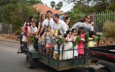 Il y a plus d'une façon de célébrer Shavouot; Ici, une charretée de célébrants au Moshav Kfar Hess, Shavouot 2015 (Autorisation Flash 90)