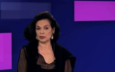 Bianca Jagger dans une interview sur une chaîne  de télévision britannique en mars 2016. (Capture d'écran: YouTube)