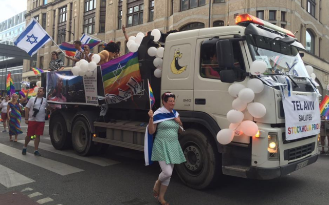 Le char israélien de la marche des fiertés gays de Stockholm, le 30 juillet 2016 (Crédit : Facebook)