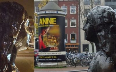 Une statue d'Anne Frank près de la maison Anne Frank à Amsterdam, aux Pays-Bas. (Crédit : Matt Lebovic/Times of Israel)