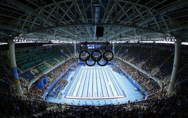 La piscine olympique de Rio de Janeiro, le 7 août 2016. Illustration. (Crédit : AFP/Odd Andersen) La piscine olympique de Rio de Janeiro, le 7 août 2016. Illustration. (Crédit : AFP/Odd Andersen)