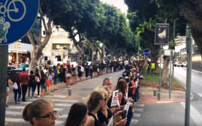 Des centaines de manifestants se sont rassemblés, le 8 septembre à Tel Aviv, pour protester contre la maltraitance animale (Crédits : YouTube / Times of Israel)