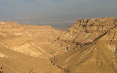 Nahal Tzeelim surplombe la mer Morte, dans le désert de Judée. (Crédit : Ilan Ben Zion/Times of Israel)