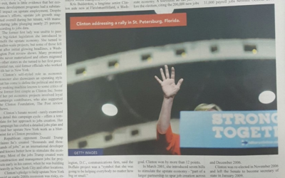 L'image tronquée d'Hillary Clinton dans un journal haredi (Crédit : Onlysimchas.org/JTA)