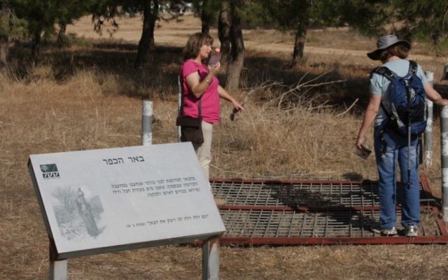 Un puits traditionnel bordé de brique bordée dans la forêt, à environ 40 mètres de profondeur (Crédit : Shmuel Bar-Am)