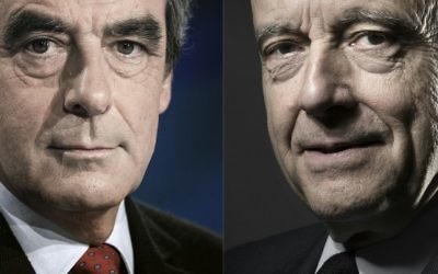 François Fillon (à gauche) et Alain Juppé (à droite), les deux candidats au deuxième tour de la primaire de la droite et du centre pour la présidentielle française de 2017. (Crédit : AFP/Kenzo Tribouillard - Joël Saget)