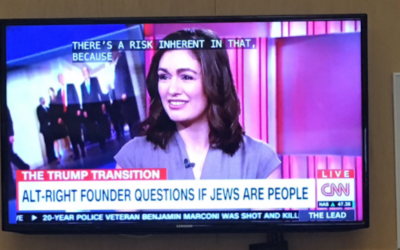 Un bandeau de CNN concernant le mouvement alt-right au cours d'une diffusion de  "The Lead," le 21 novembre 2016. (Crédit : Maia Efrem via JTA)