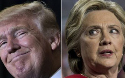 A gauche, le président américain élu Donald Trump à Tampa, en Floride, le 5 novembre  2016, et la candidate démocrate à la présidence Hillary Clinton à Allendale, dans le Michigan, le 7 novembre 2016. (Crédit : AFP)