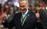 Le sénateur Chuck Schumer (démocrate, New York) au troisième jour de la convention démocrate nationale à Philadelphie, le 27 juillet 2016. (Crédit : Joe Raedle/Getty Images via JTA)