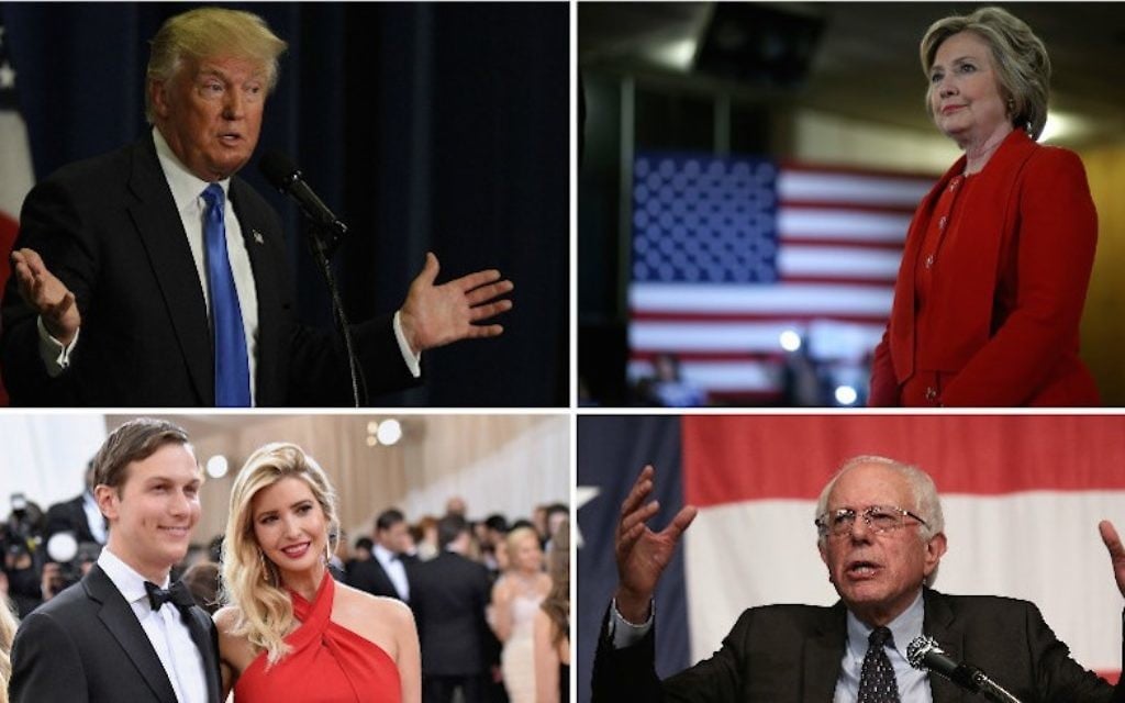 Dans le sens des aiguilles d'une montre, en haut à gauche : Donald Trump; Hillary Clinton; Bernie Sanders; Jared Kushner et Ivanka Trump (Crédit : Getty Images)