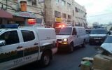 Les ambulances et les véhicules de la police sur les lieux d'une attaque à main armée rue Salah a-Din, à Jérusalem, le 8 mars 2016. Illustration. (Crédit : Magen David Adom)