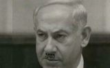 Illustration : Affiche représentant Benjamin Netanyahu comme Hitler, avec l'inscription "incitation". (Crédit : Capture d'écran La Deuxième chaîne)
