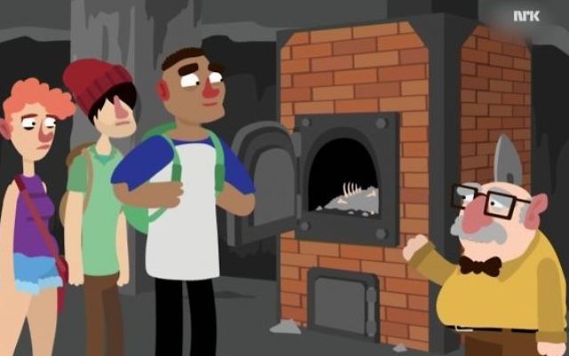 Capture d'écran d'un spectacle satirique de la télévision norvégienne qui a fait un parallèle entre l'Holocauste et la situation économique des étudiants (Capture d'écran : NRK TV) Capture d'écran d'un spectacle satirique de la télévision norvégienne qui a fait un parallèle entre l'Holocauste et la situation économique des étudiants (Capture d'écran : NRK TV)