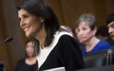 Nikki Haley devant la commission des Affaires étrangères du Sénat américain, à Washington D.C., le 18 janvier 2017. (Crédit : Saul Loeb/AFP)