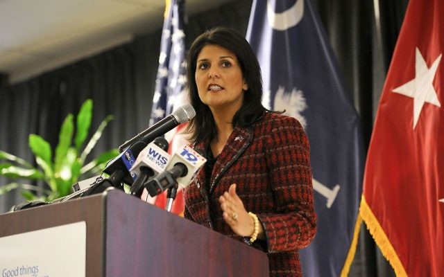 Nikki Haley en février 2014. (Crédit : Staff Sgt. Jorge Intriago/Domaine public/WikiCommons)