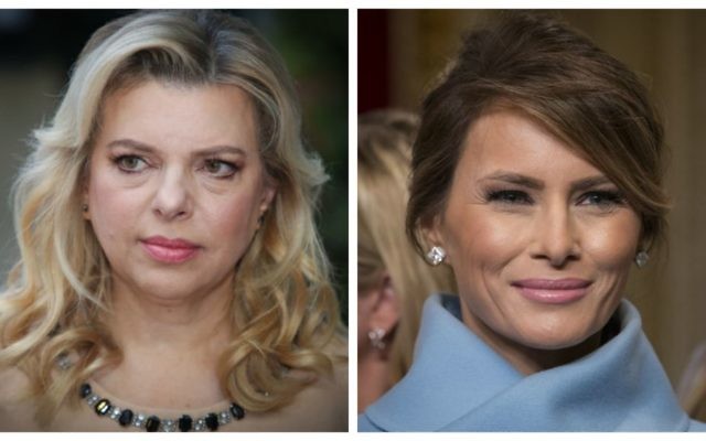 Un montage s'une photo de Sara Netanyahu, à gauche, et Melania Trump, à droite (Crédit : Flash90, AFP)