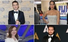 À partir de la gauche, dans le sens des aiguilles d'une montre, Justin Hurwitz, Tracee Ellis Ross, Aaron Taylor-Johnson, Isabelle Huppert. (Crédit : Getty Images, via JTA)