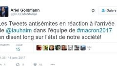 Le président du FSJU s'est ému des tweets antisémites ayant visé Laurence Haïm rejoignant l'équipe Macron (Crédit: Twitter)