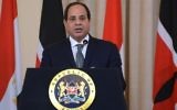 Le président égyptien Abdel Fattah el-Sissi pendant une conférence de presse à Nairobi, le 18 février 2017. (Crédit : Simon Maina/AFP)
