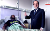 François Hollande au chevet de la victime du viol présumé, Théo, à l'hôpital d'Aulnay-sous-Bois, le 7 février 2017 (Crédit : Capture d’écran DailyMotion/Le Parisien)