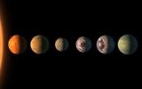 Illustration d'un artiste qui a imaginé à quoi les sept planètes de TRAPPIST-1 pourraient ressembler (Crédit : NASA / JPL-Caltech)