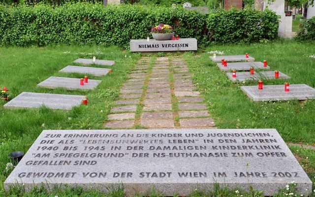 Tombes des enfants victimes d'euthanasie à la clinique Spiegelgrund  de Vienne, en Autriche. (Crédit : Haeferl//CC BY-SA 3.0/WikiCommons)