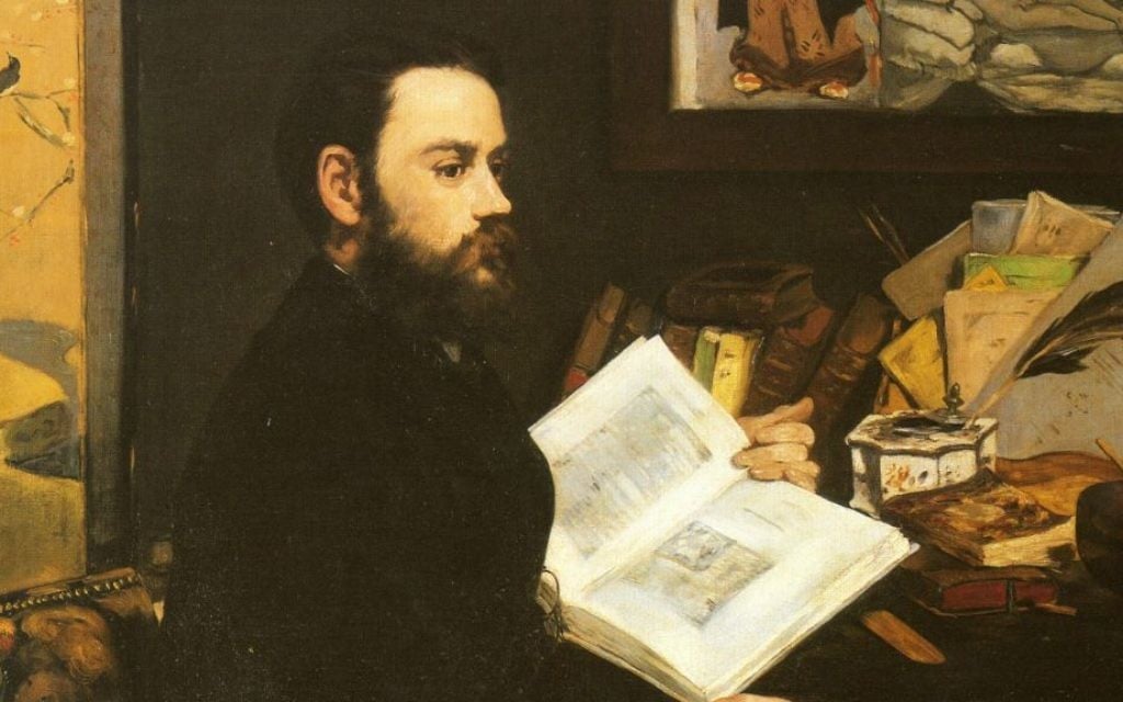 Un encadré du 'Portrait d'Émile Zola' d' Édouard Manet, 1868, qui est visible au Musée d'Orsay. (Crédit : Domaine public) Un encadré du 'Portrait d'Émile Zola' d' Édouard Manet, 1868, qui est visible au Musée d'Orsay. (Crédit : Domaine public)